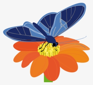 Blue Flower Clipart Big Flower - Butterfly On Flower Clip Art #1110523