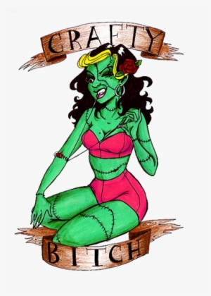 Tattoo Style Banners And Text Surrounding A Sexy, Sassy - Cartoon #1120688