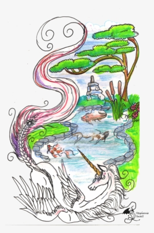 Unicorn Koi Pond Lake Horse Pony Zen Garden By Stephaniesmall - Koi Pond #1125439