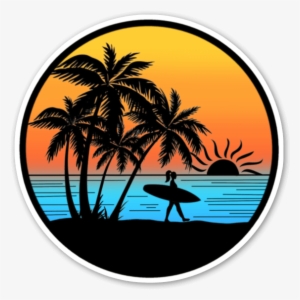 Sunset Surfer Sticker - Adults Summer Flip Flops - Black/white #1126898