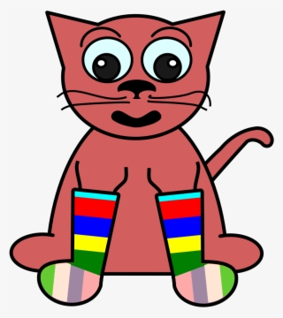 Cartoon Cat In Rainbow Socks Clipart Png #1131348