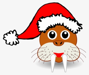 Palomaironique Walrus Head Cartoon Brown With Santa - Clip Art Animal Head #1134824