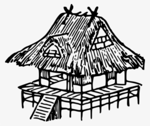 Drawing Japan Black And White Nipa Hut House - Hut Black And White Clip Art #1135722