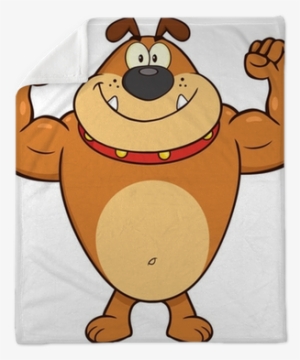 Smiling Brown Bulldog Cartoon Character Showing Muscle - Bulldog Cartoon #1137881