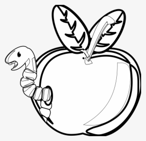 Apple Black And White Rg 1 Cartoon Apple With Worm - Black And White Rotten Apple #1149283