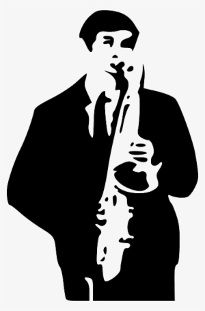 Black, Music, Drawing, Man, Silhouette, White, Cartoon - Saxophone Player Vector #1154887