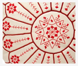 Embroidered Leather Pouf, Red On White Starburst Stitch - Polyalphabetic Substitution Cipher #1155509