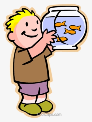 Little Boy With Fish Bowl Royalty Free Vector Clip - Goldfish Clipart #1159375