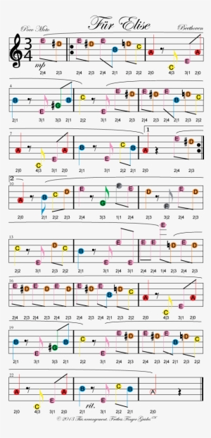 Für Elise By Beethoven, Color Coded Violin Sheet Music - Fur Elise Easy Piano Music Sheet #1160247