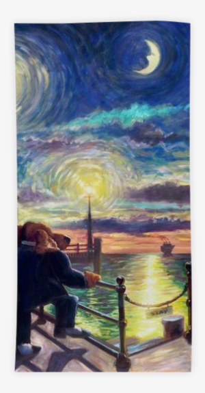 Towel - Bon Voyage - Lonely Dog Painting #1164658