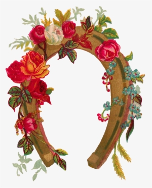 This Is A Lovely Horseshoe Graphic From A Vintage Greeting - Horseshoe With Flowers Clipart #1165076
