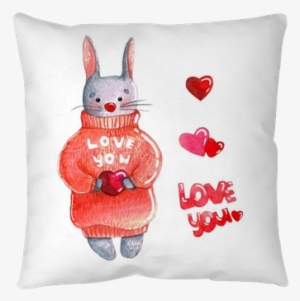 Watercolor Bunny In Sweater With Pink Heart Isolated - Heart #1178302