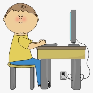 Student Using Computer Clip Art Image Boy Student Sitting - Work On Computer Clipart #1187212