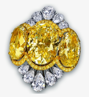 Fancy Yellow Oval Shape Diamond Cocktail Ring - 47 Ct Vivid Yellow Oval Cz Pear Cluster Cocktail Ring #1189144