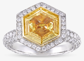 Hexagon Fancy Intense Yellow Diamond Ring, - Diamond #1189605