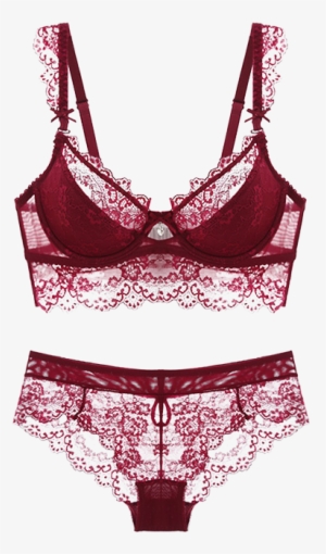 Bowknot Lace Spliced Scalloped Bra Set - Conjunto De Ropa Interior Para Mujer #1191497