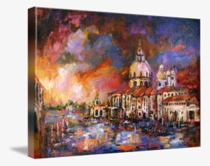 The Canal Of Venice, Italy, P, Widescreen - Gallery-wrapped Canvas Art Print 32 X 21 Entitled Impressionism #1196663