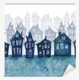 Watercolor Illustration Of A Foggy Town With Old Houses - Watercolor Painting #120639