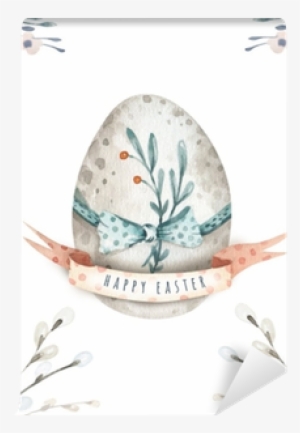 Hand Drawing Easter Watercolor Eggs With Leaves, Branches - Niedliches Osterei Glückliches Eastercard Karte #121336