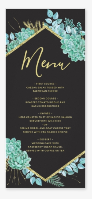 Aqua Teal Watercolor Succulents Gold Foil Frame & Black - Blue And Rose Gold Foiling #122465