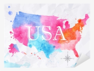 Watercolor Map United States Pink Blue Sticker • Pixers® - Art Print: Anna42f's Ink United States Map, 61x46cm. #123959