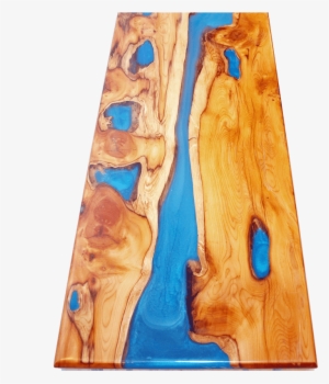 Live Edge Yew Wood & Blue Resin River Coffee Table - Live Edge #125222