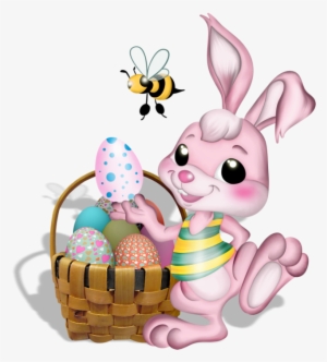 Pink Easter Bunny With Bee Png Picture - Easter Bunny Bee #128223