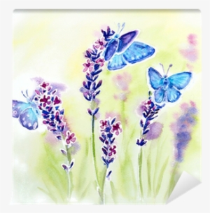 Painted Watercolor With Summer Lavender Flowers And - Watercolor Flowers And Butterflies #129026