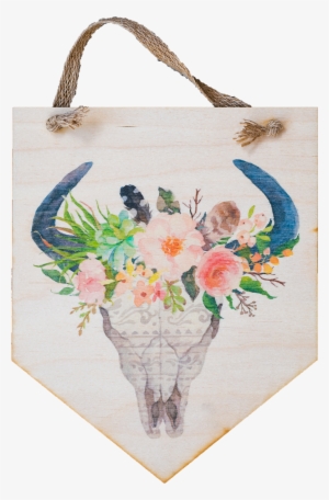 Watercolor Skull With Flowers - Bull Skull With Flowers #129481