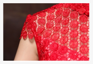 Red Circle Pattern Lace Mandarin Collar Cap Sleeve - Dress #1202534