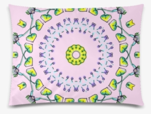 Circle Dance Yellow Leaves Flower Matrix Mandala Pink - Cushion #1202866