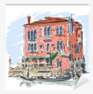 Venice Drawing Building Royalty Free Download - Italy Building Gondola Beige Printed Canvas Tote Bag #1206620