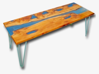 Live Edge Yew Wood & Blue Resin River Coffee Table - Live Edge Office Desk With River #1207751