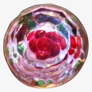 Diminutive Faceted Glass Ball Button With Rose Inside - Crystal #1209154