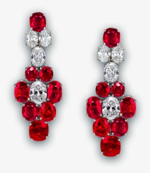 Pigeon Blood Ruby And Diamond Earrings - Long Red Diamond Earrings #1218122