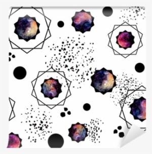 Seamless Pattern Of Watercolor Black Dots And Galaxy - Watercolor Painting #1219910