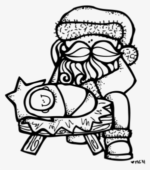 Baby Jesus Clip Art - Santa Kneeling At The Manger Coloring Page #1221849