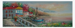 Greek Harbour Boats And Houses Painting - Painting #1224301