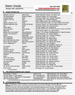 Dawn Ursula Theatrical Resume - Theatre #1225619 Dawn Ursula Theatrical Resume - Theatre #1225619