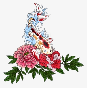 Koi Peony Tattoo - Colorful Peony Tattoo Design #1229116