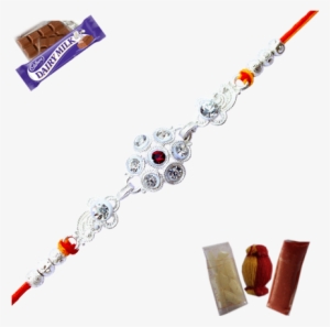 Silver Rakhi With White And Red Diamond - Cadbury Dairy Milk Chocolate Bars, 12-count #1231030