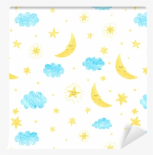 Childish Seamless Pattern With Moon, Clouds And Stars - Papel De Parede Autocolante Nuvens E Estrelas 589039781 #1232565