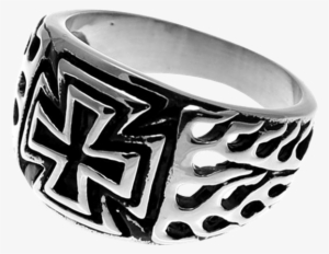 Flamed Maltese Cross Ring - Titanium Ring #1238379