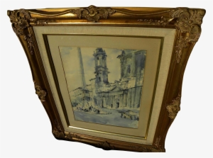 Signed Italian 20th Century Watercolor Of Old Church - Picture Frame #1241295