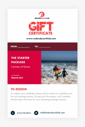 Redondo Surf Club Gift Certificate Starter Package - Redondo Surf Club #1244106