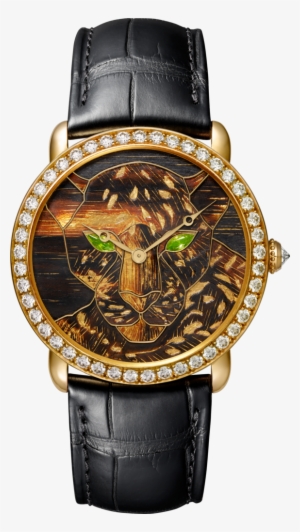 Ronde Louis Cartier Wood And Gold Leaf Marquetry Watch36 - Révélation D Une Panthère Watch Black Gif #1244618