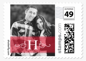 Monogram Stripe Personalized Postage Stamps, Dynamiccolor - Usps Love Wedding Roses Stamps - Sheet Of 20 - Like #1246445