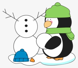 Penguin Building A Snowman - Building A Snowman Clipart #1248118