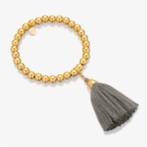 Gold-plated Beaded Bracelet With Grey Tassel - Bracelet #1249216