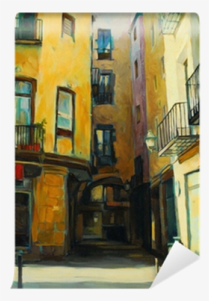 Court Yard In Gothic Quarter Of Barcelona, Painting, #1252973